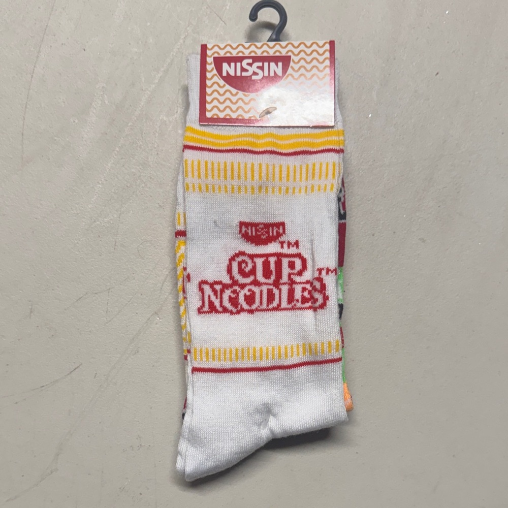 ISSI White Crew Socks with Red & Yellow Cup Noodles Logo